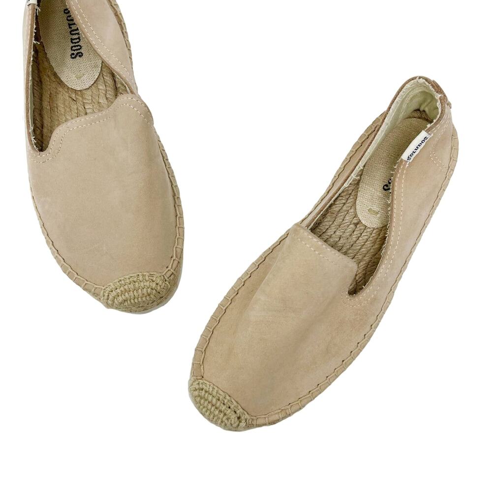 Soludos Womens 5 Cream Suede Leather Smoking Slipper Espadrille Flats Slip On